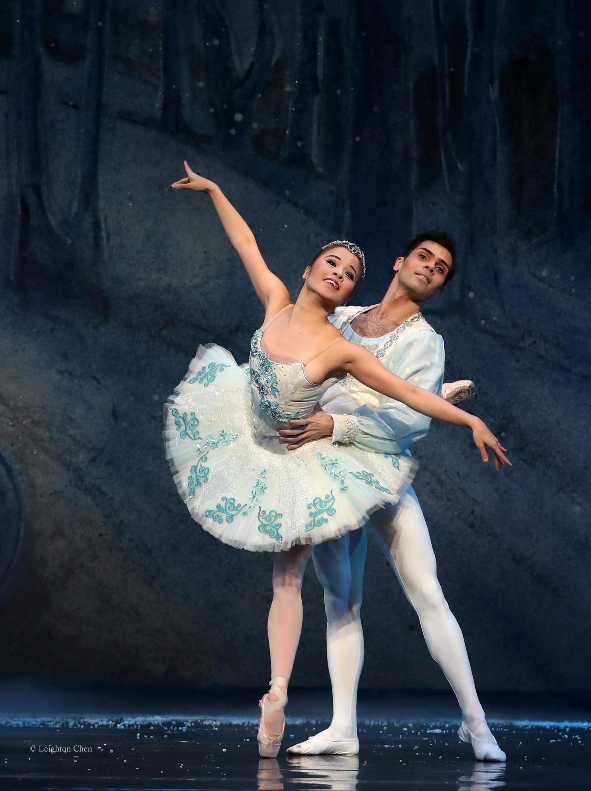 Yamamoto in a pale blue tutu with dance partner.